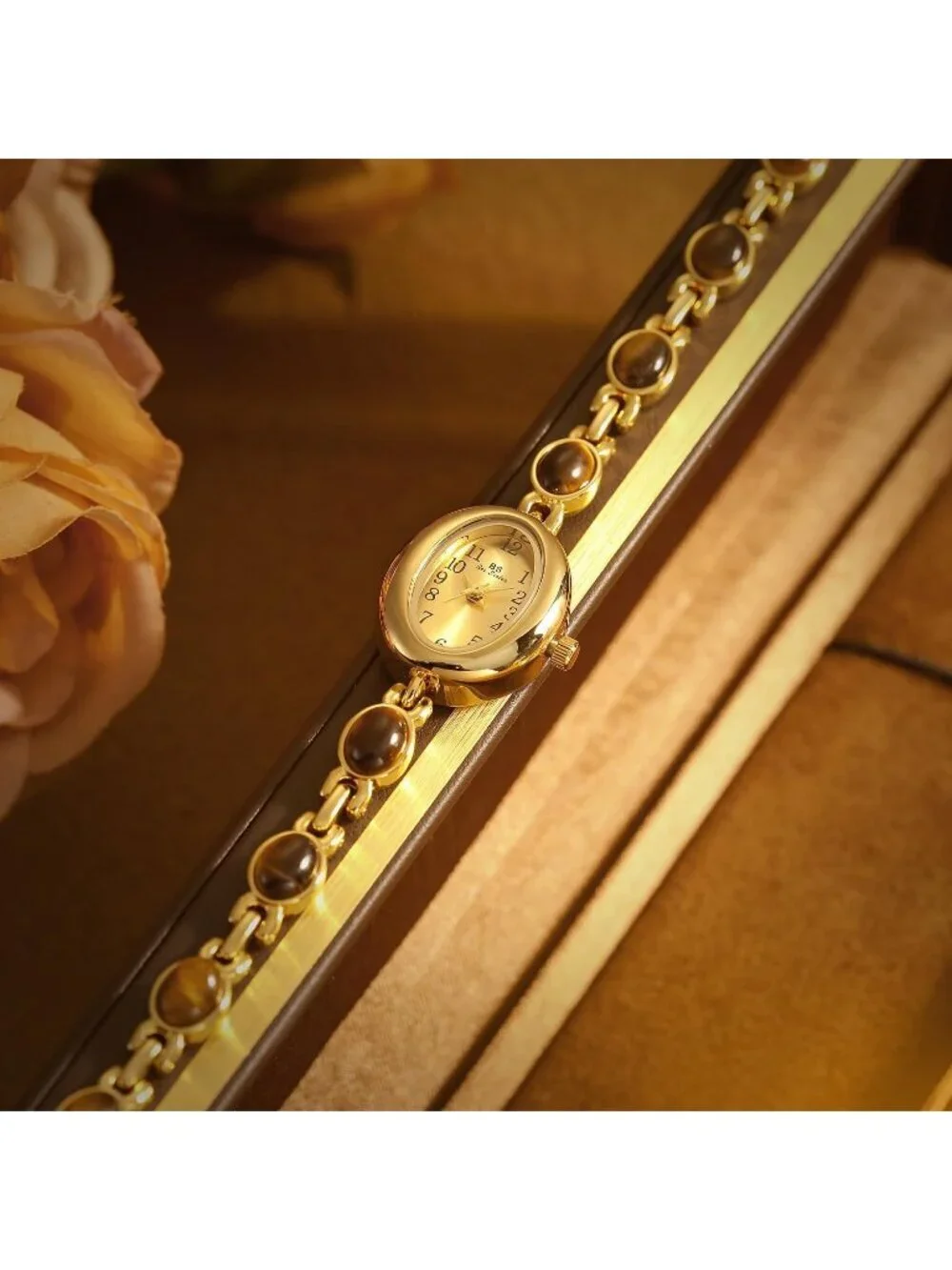 Women's Silver Black Analog Quartz Waterproof Oval Dainty Vintage Bracelet Watch
